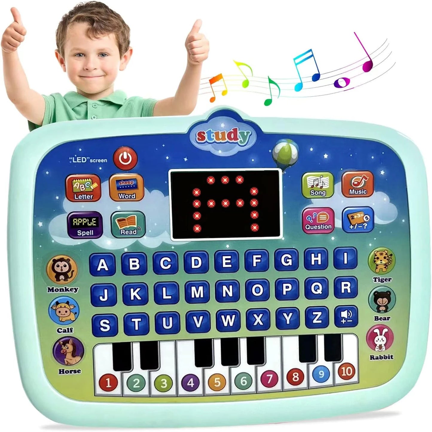 Kinder Tablet, pädagogisches Lernpad mit LED-Bildschirm, frühe Entwicklung Interaktives elektronisches Spielzeug für Jungen und Mädchen
