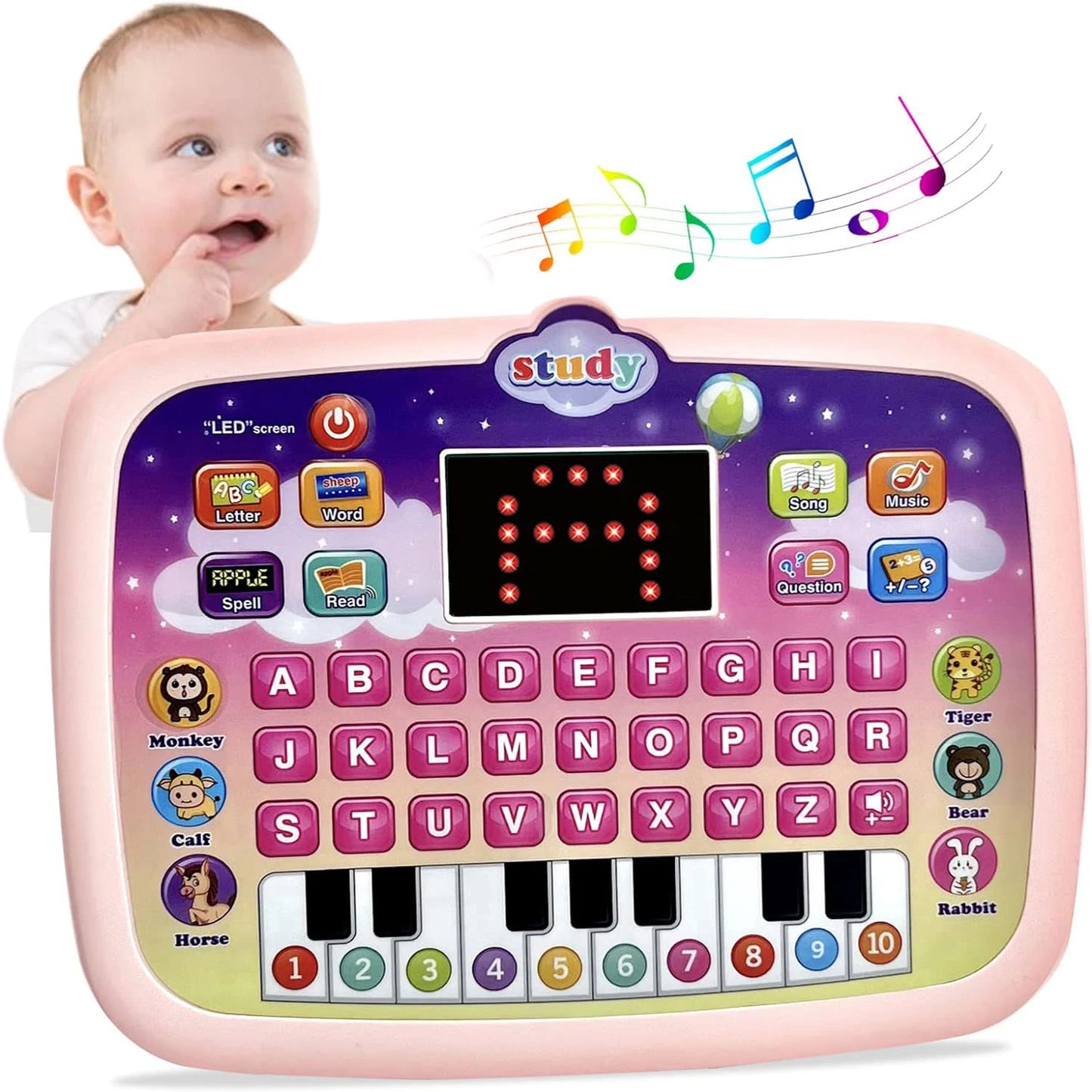 Kinder Tablet, pädagogisches Lernpad mit LED-Bildschirm, frühe Entwicklung Interaktives elektronisches Spielzeug für Jungen und Mädchen