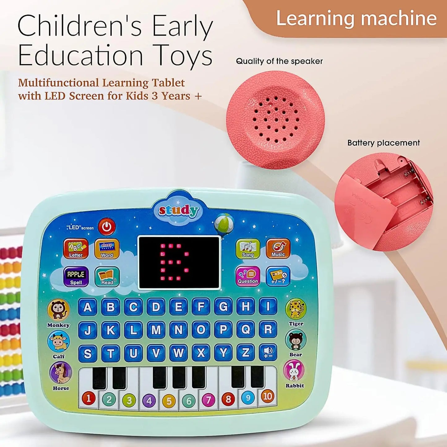 Kinder Tablet, pädagogisches Lernpad mit LED-Bildschirm, frühe Entwicklung Interaktives elektronisches Spielzeug für Jungen und Mädchen
