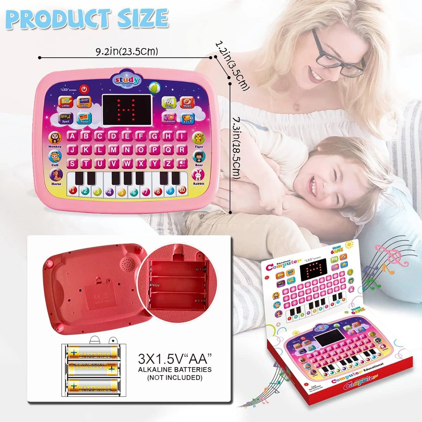 Kinder Tablet, pädagogisches Lernpad mit LED-Bildschirm, frühe Entwicklung Interaktives elektronisches Spielzeug für Jungen und Mädchen