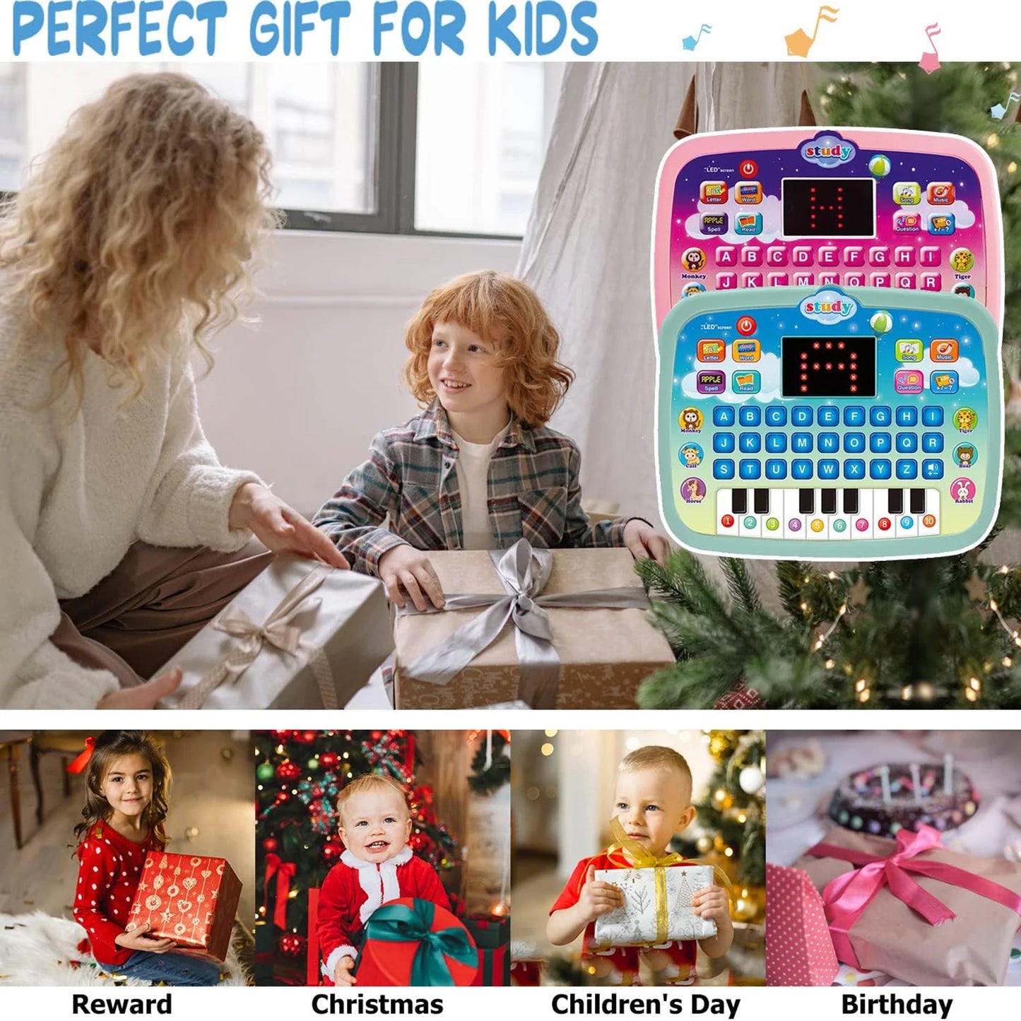Kinder Tablet, pädagogisches Lernpad mit LED-Bildschirm, frühe Entwicklung Interaktives elektronisches Spielzeug für Jungen und Mädchen