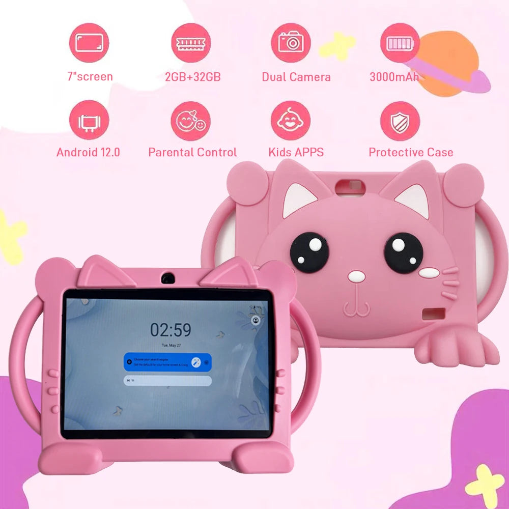 Kinder-Tablet Android 7 Zoll 32GB Kinder 5G WiFi Bluetooth Tablet PC Pädagogisches Lernspielzeug