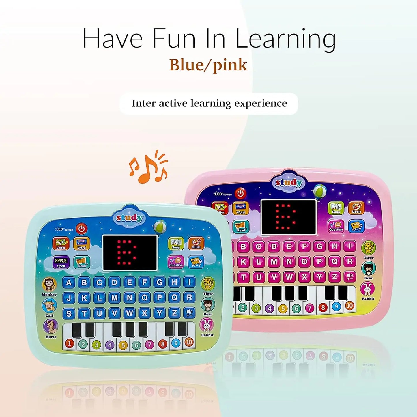 Kinder Tablet, pädagogisches Lernpad mit LED-Bildschirm, frühe Entwicklung Interaktives elektronisches Spielzeug für Jungen und Mädchen